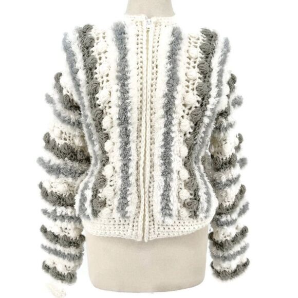Junior Collection Mervyns Vintage 70s Knit Chunky Bauble PomPom Sweater Jacket S - Picture 1 of 7